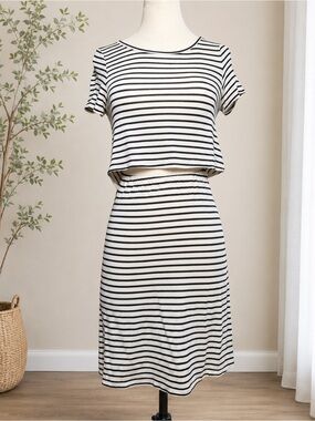 GB Knit Cutout Dress Beige Black Striped Mini Dress Small
